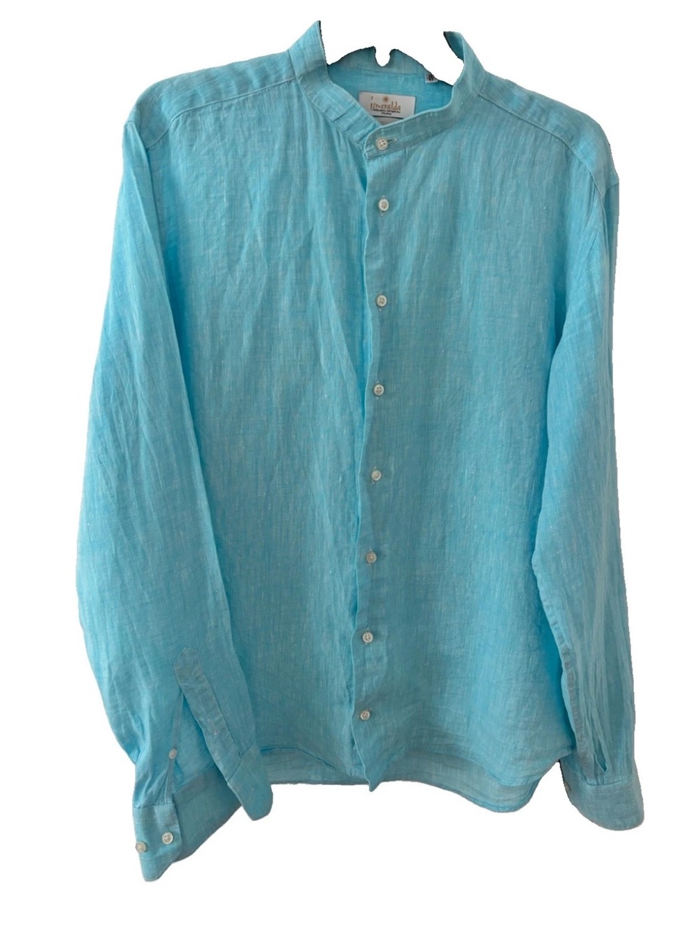 Ismeralda Men’s 100% Linen Shirt M 16/41 Made in Italy Turquoise Slim Fit